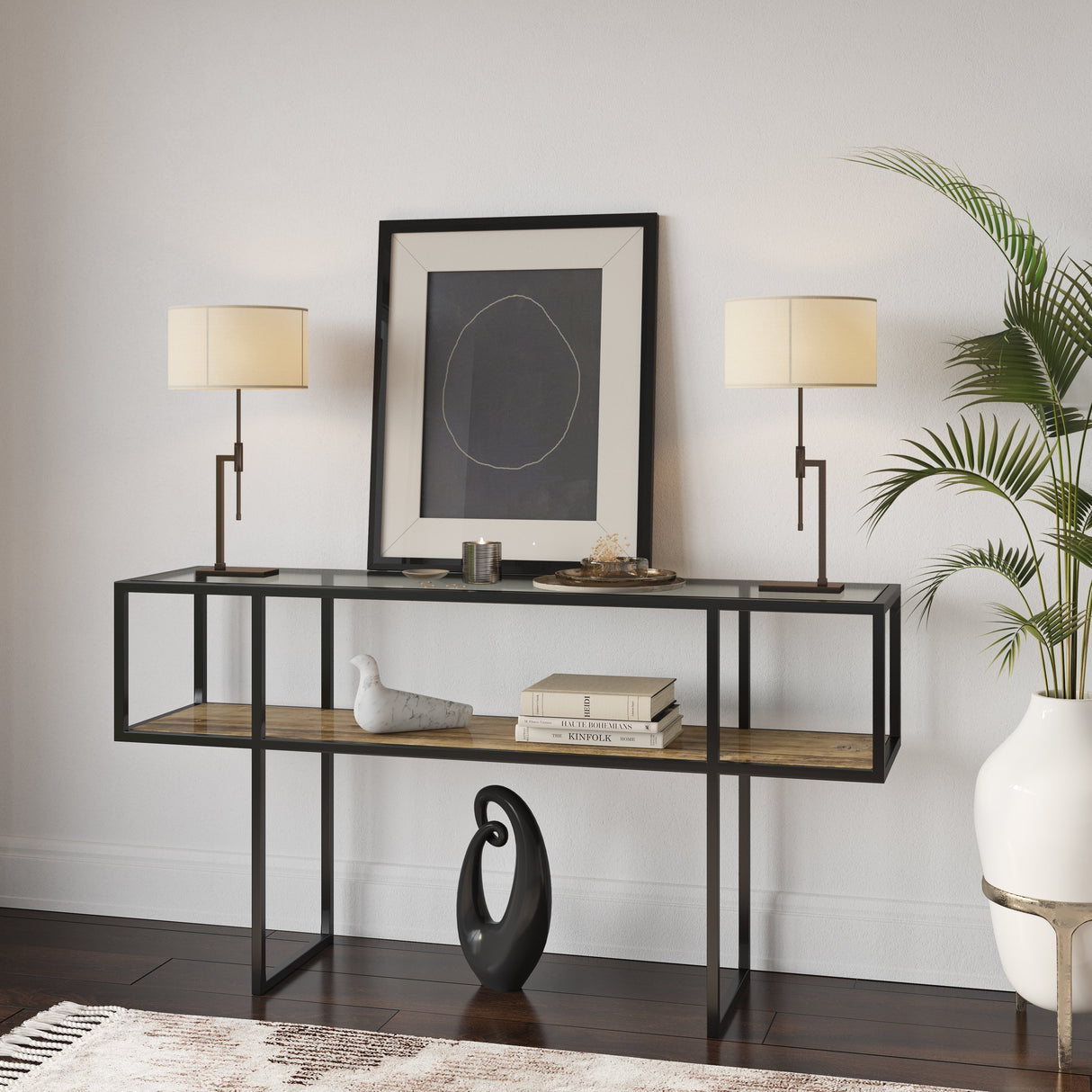 Iron Console Table with Glass Top