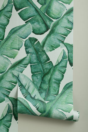 Watercolor Green Tropical Leaves Repeat Pattern Wallpaper