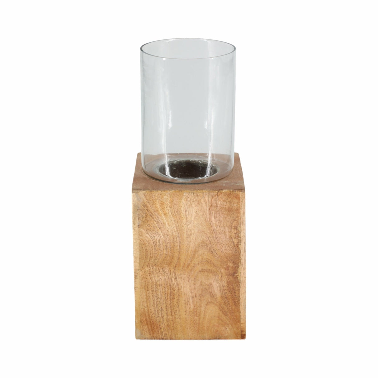 WOOD, 15" SQUARE BASE PILLAR HURRICANE, NATURAL