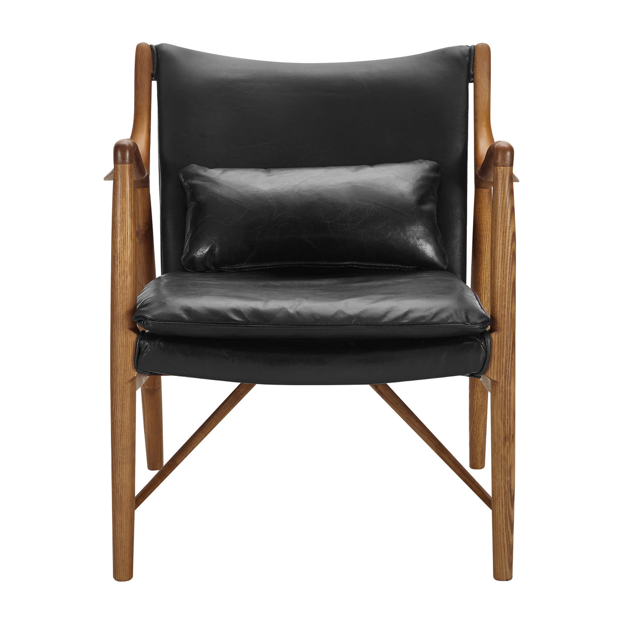 Wood Frame Leather Sling Chair - Black