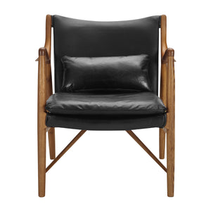 Wood Frame Leather Sling Chair - Black