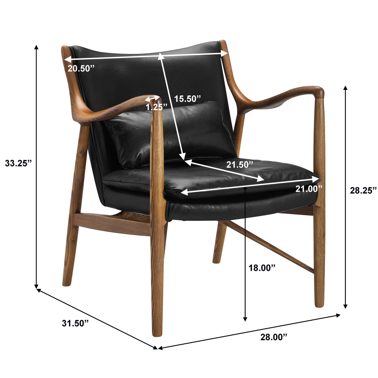 Wood Frame Leather Sling Chair - Black